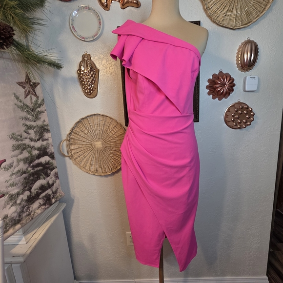 Caracilia Cocktail Formal Date Night Valentine's Day Pink One-Shoulder Dress - Picture 1 of 8